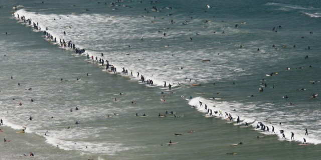 The wave on which 103 Cape Town surfers broke the Guinness World Record for the ‘most surfers riding the same wave’ at Earthwave in Muizenberg, Cape Town