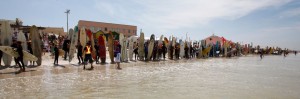 Some of the 443 surfers who lined up to break the world record at Earthwave. Photo by Lee Slabber