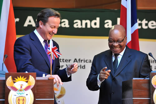 President Jacob Zuma received UK Prime Minister David Cameron on a working visit to South Africa held at the Union Buildings, Pretoria.