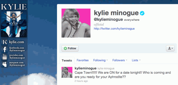 Kylie Minogue Twitter page