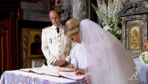 Prince Albert II and Princess Charlene of Monaco during their wedding service