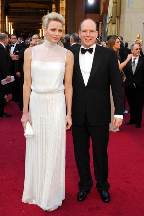 Princess Charlene and Prince Albert II on the red carpet at the 2012 Academy Awards