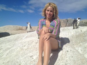 Shakira with penguins in South Africa