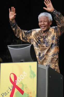 Mandela at the second International AIDS Society conference in Paris.