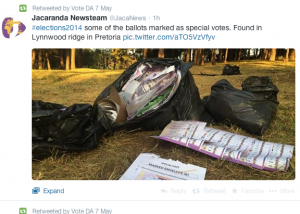 Screenshot from Twitter showing alleged dumped 'special' votes Screenshot from Twitter showing alleged dumped 'special' votes