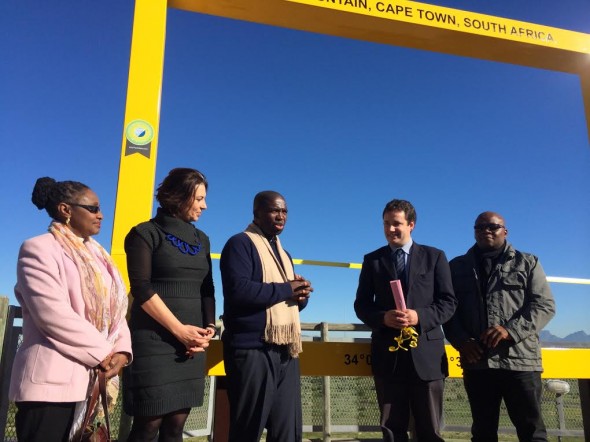 khayelitsha From left to right: Tourism Department Director Ms. Nombulelo Mkefa, Table Mountain Cableway CEO Ms. Sabine Lehmann, Tourism Department product development head Mr Sisa Ngondo, Mayoral Committee Member for Tourism, Events and Marketing Councillor Garreth Bloor, and the City’s tourism development manager Mr Mthetheleli Hugo.