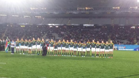 The South Africans during the anthem today The South Africans during the anthem tody