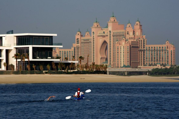 Photo: Simon Lam. Mitch nearing Atlantis to become youngest to swim Palm Jumeirah Photo: Simon Lam. Mitch nearing Atlantis to become youngest to swim Palm Jumeirah