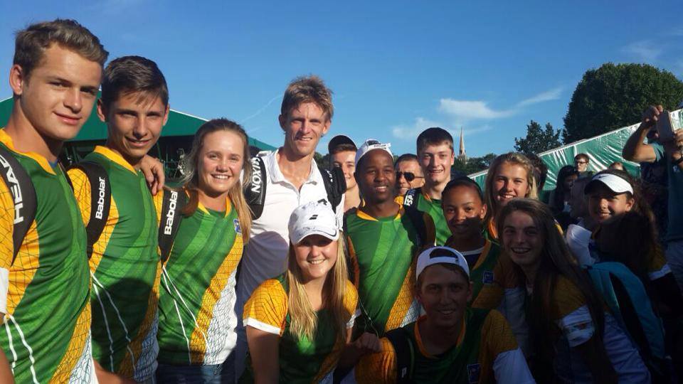 Kevin Anderson on Tuesday 30 June at Wimbledon with the South African High Schools Team
