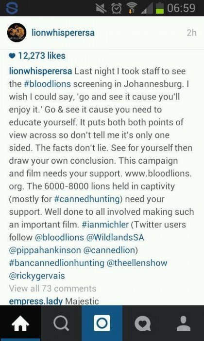 Quote from Kevin Anderson, aka the Lion Whisperer, on Blood Lions Quote from Kevin Anderson, aka the Lion Whisperer, on Blood Lions