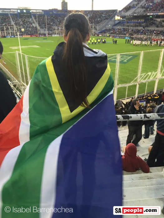 South African fan,  Carolina Barrenechea, at the Springbok match in Buenos Aires, Argentina, last weekend.