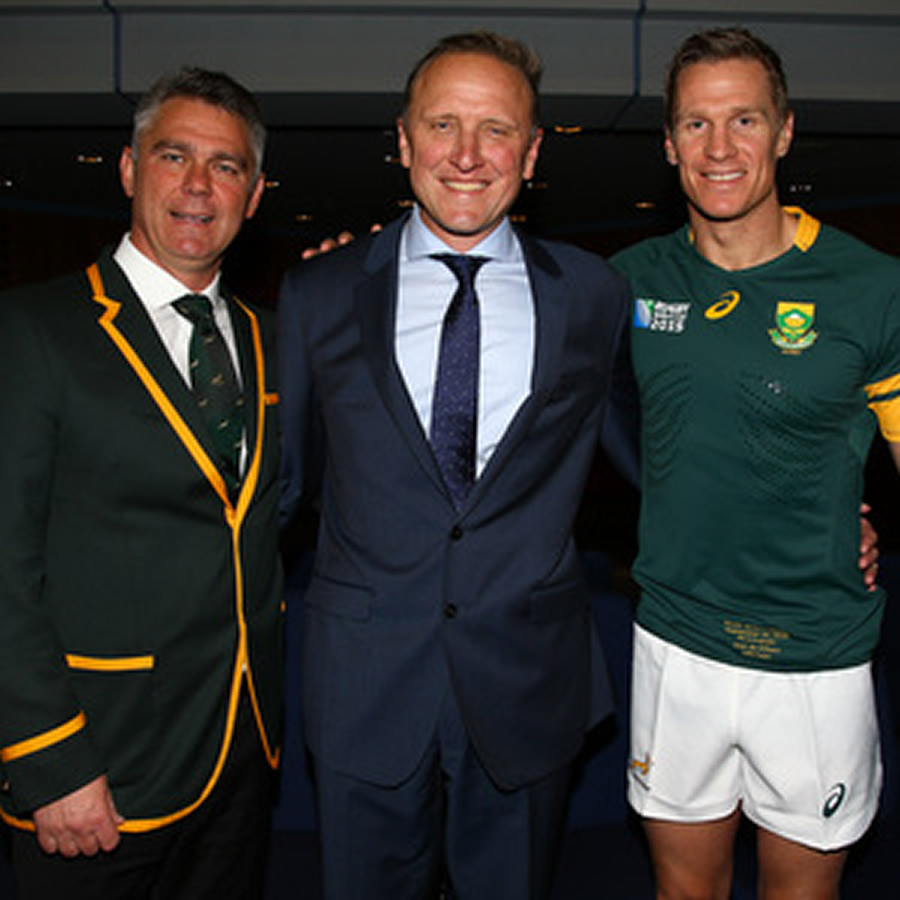 Springbok coach Heyneke Meyer, Former Protea fast bowler, Allan Donald, and Springboks captain Jean de Villiers. Springbok coach Heyneke Meyer, Former Protea fast bowler, Allan Donald, and Springboks captain Jean de Villiers.