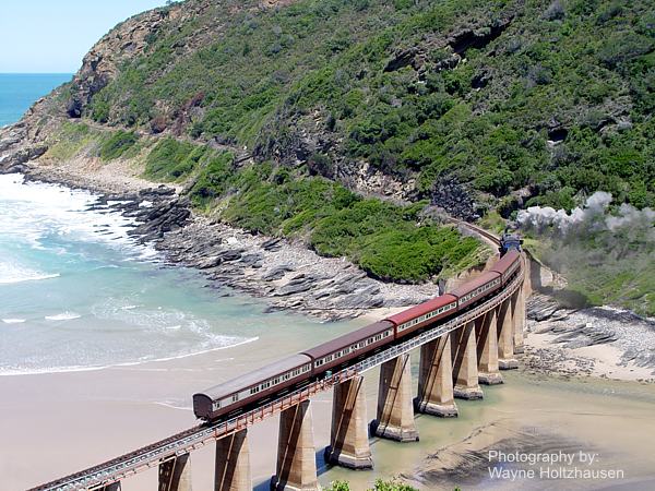 train-travel The Outeniqua Chootjoe crossing the Kaaimans Bridge when it was still running.
