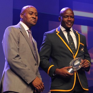 JOHANNESBURG, SOUTH AFRICA - FEBRUARY 08: SuperSport Try of the Year, Oupa Mohoja during the SA Rugby Player of the Year Awards at Vodaworld on February 08, 2015 in Johannesburg, South Africa. (Photo by Lee Warren/Gallo Images)