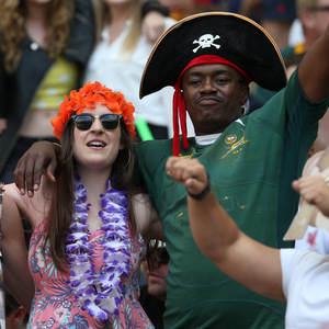 HSBC Cape Town Sevens: Day 2 CAPE TOWN, SOUTH AFRICA - DECEMBER 13: Fans during day 2 of the HSBC Cape Town Sevens in the game between Kenya and USA at Cape Town Stadium on December 13, 2015 in Cape Town, South Africa. (Photo by Carl Fourie/Gallo Images)