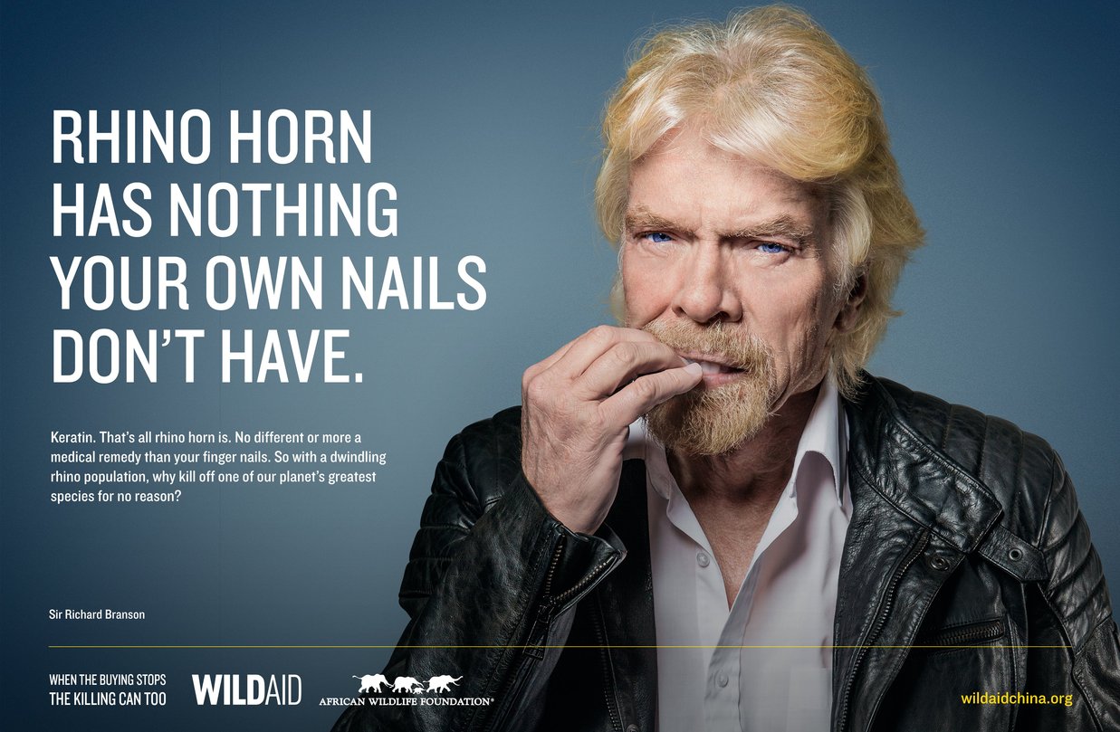Richard Branson - Rhino Horn campaign Richard Branson - Rhino Horn campaign