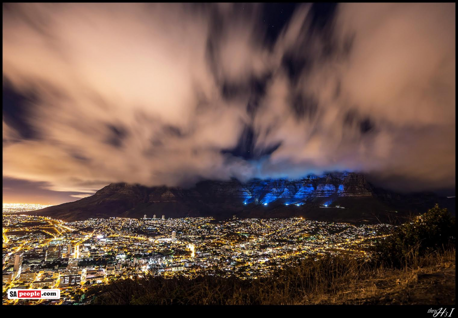 Table Mountain, blue for Childhood Cancer awareness