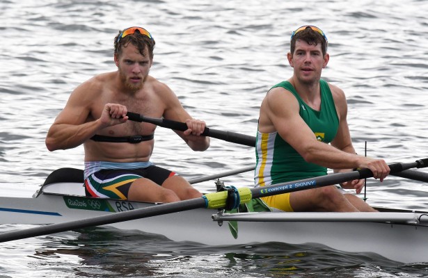 RIO DE JANEIRO, BRAZIL. 31 JULY 2016. Lawrence Brittain, left and Shaun Keeling during the training session of the rowers of Team SA at the Lagoa Rodrigo de Freitas rowing venue in Rio de Janeiro today. Copyright picture by WESSEL OOSTHUIZEN / SASPA