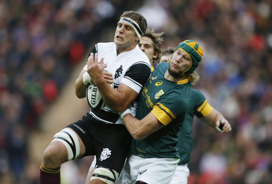 Britain Rugby Union - Barbarians v South Africa - The Killik Cup - Wembley Stadium - 5/11/16 South Africa's RG Snyman tackles Barbarians' Luke Whitelock Action Images via Reuters / Paul Childs Livepic