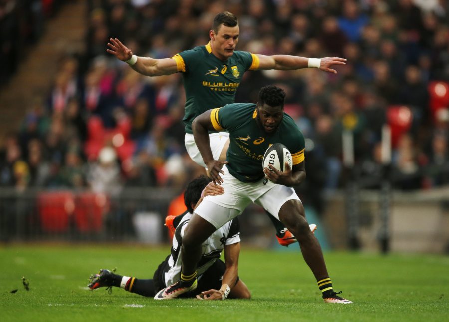 Britain Rugby Union - Barbarians v South Africa - The Killik Cup - Wembley Stadium - 5/11/16 South Africa's Jamba Ulengo is tackled by Barbarians' Melani Nanai Action Images via Reuters / Paul Childs Livepic