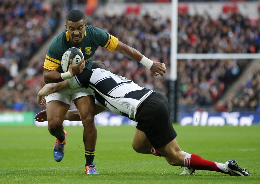 Britain Rugby Union - Barbarians v South Africa - The Killik Cup - Wembley Stadium - 5/11/16 South Africa's Rudy Paige is tackled by Barbarians' Andy Ellis Action Images via Reuters / Paul Childs Livepic EDITORIAL USE ONLY.