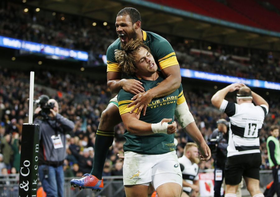 Britain Rugby Union - Barbarians v South Africa - The Killik Cup - Wembley Stadium - 5/11/16 South Africa's Rohan Janse Van Rensburg celebrates after he scores a try Action Images via Reuters / Paul Childs Livepic EDITORIAL USE ONLY.