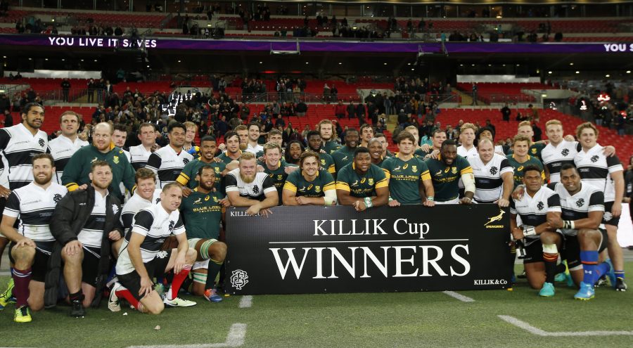 Britain Rugby Union - Barbarians v South Africa - The Killik Cup - Wembley Stadium - 5/11/16 Barbarians and South Africa players pose for a photo at the end of the game Action Images via Reuters / Paul Childs Livepic EDITORIAL USE ONLY.