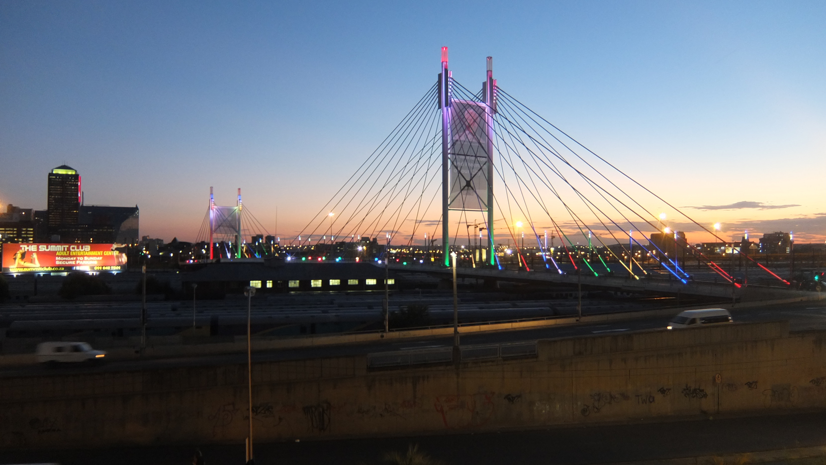 Nelson Mandela Bridge at dusk