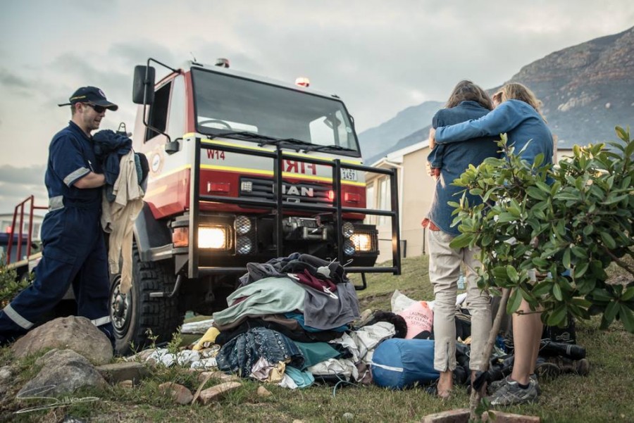 Fire victims with belongings