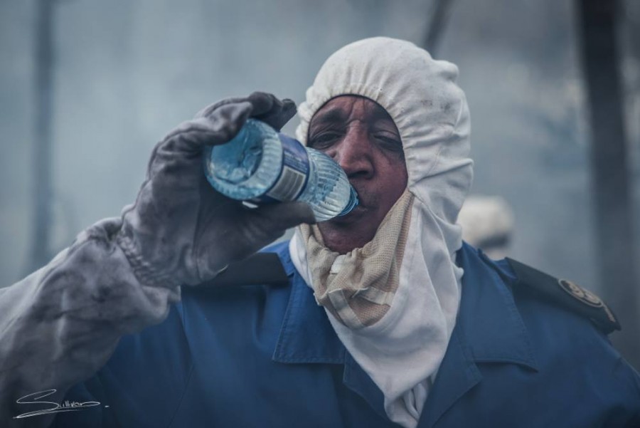 Fireman drinking water