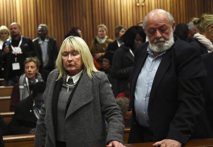 June and Barry Steenkamp react after the sentence hearing of Olympic and Paralympic track star Oscar Pistorius at the North Gauteng High Court in Pretoria June and Barry Steenkamp react after the sentence hearing of Olympic and Paralympic track star Oscar Pistorius at the North Gauteng High Court in Pretoria
