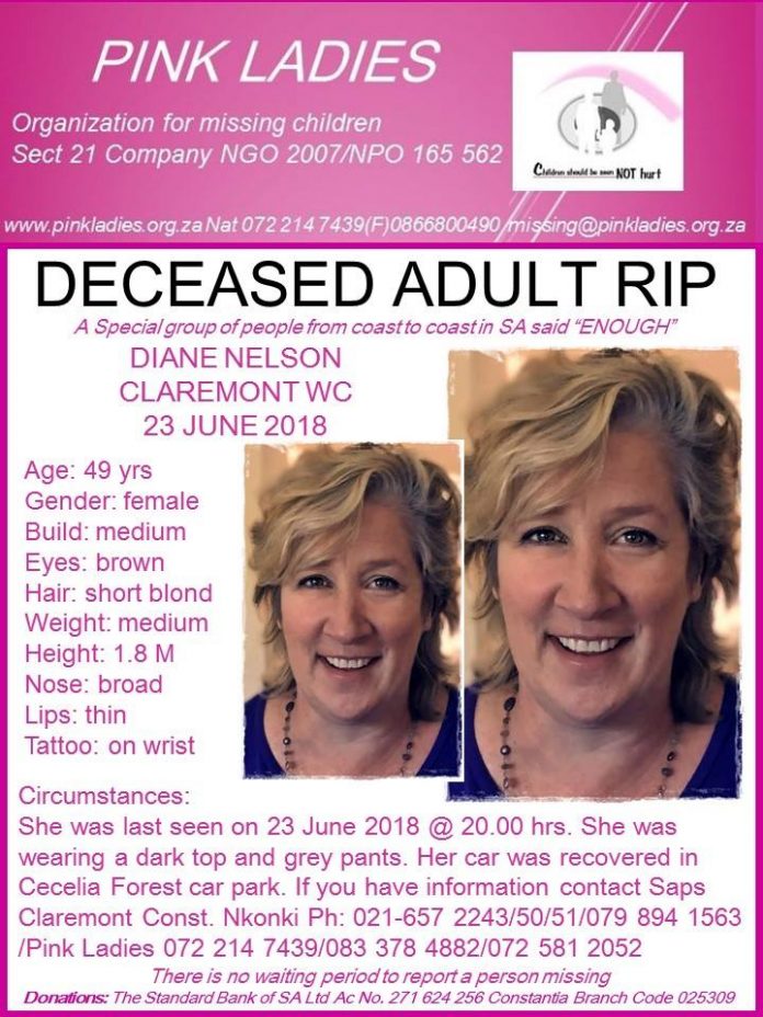 Missing Cape Town Psychologist Diane Nelson Sadly Found Deceased