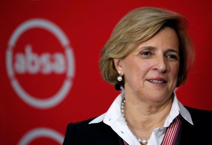 Absa Chief Executive Maria Ramos looks on during a rebranding launch where Barclays Africa changed its name back to Absa on Wednesday