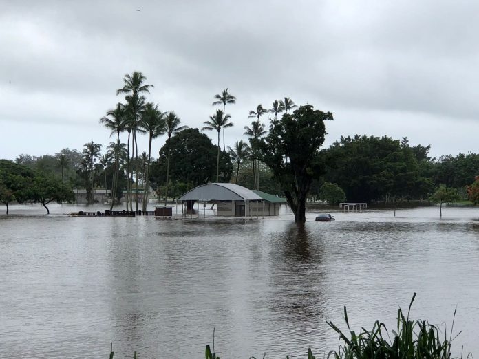 A general view shows heavy flooding affecting Hilo, Hawaii
