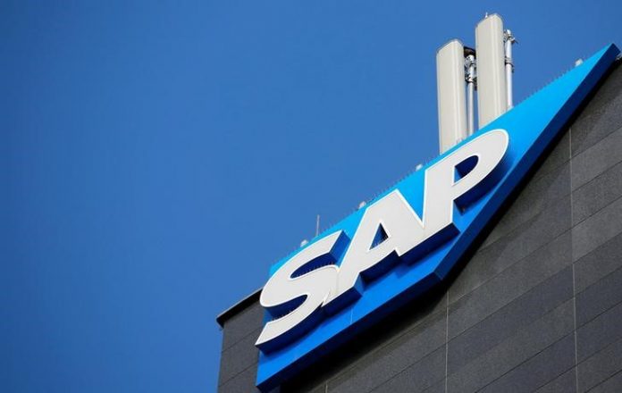 The logo of German software group SAP is pictured in Vienna