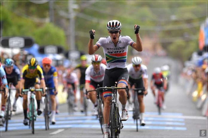 Daryl Impey makes history as he crosses the finish line Daryl Impey makes history as he crosses the finish line, now to join Chris Froome