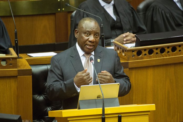 South African President Cyril Ramaphosa delivers his State of the Nation address at Parliament in Cape Town