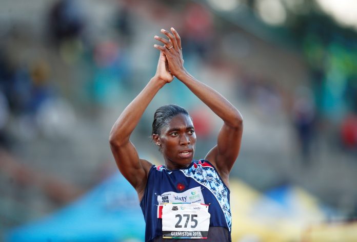 South Africa's double Olympic champion Caster Semenya acknowledges a crowd after winning the 5,000m gold at South African Championships in Germiston