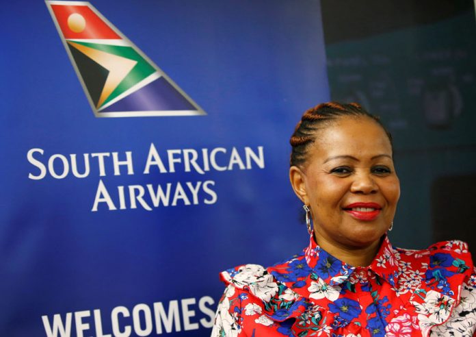 New acting CEO of The South African Airways, Zuks Ramasia looks on after a media briefing at the SAA head offices in Kempton Park