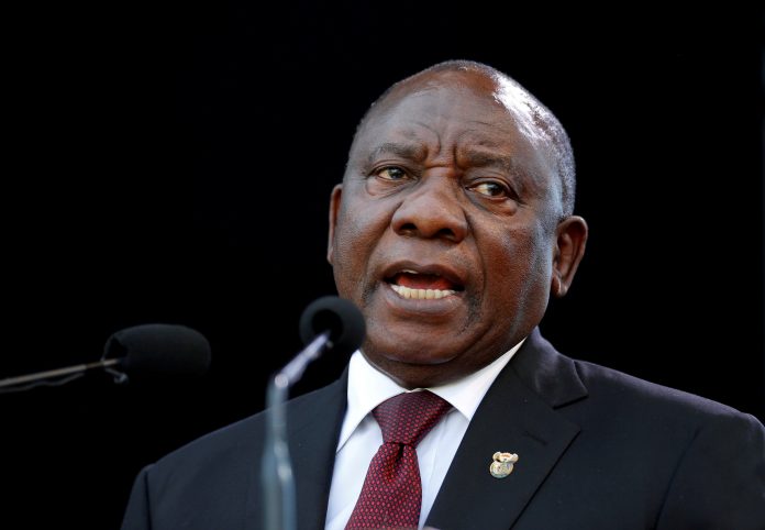 FILE PHOTO: Cyril Ramaphosa speaks after taking the oath of office at his inauguration as South African president at Loftus Versfeld stadium in Pretoria