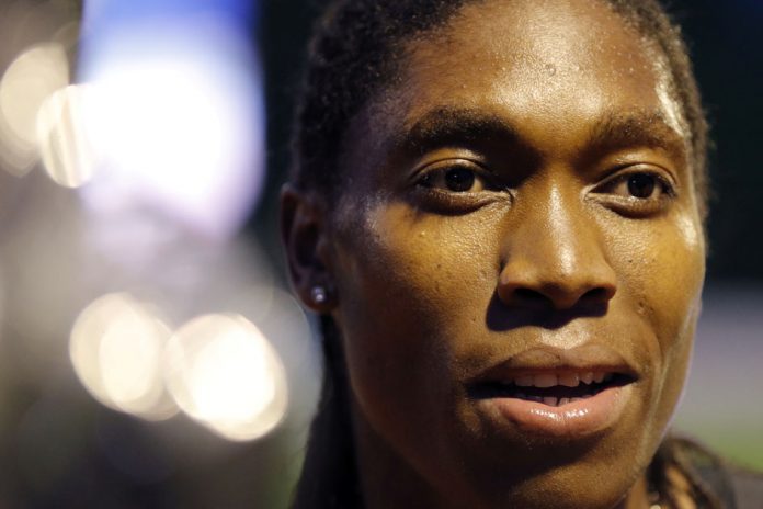 FILE PHOTO: South African athlete Caster Semenya speaks with journalists after she raced during a 2,000 metres at a small meeting in Montreuil, near Paris