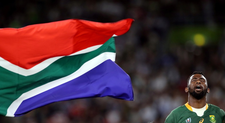 South Africa's Siya Kolisi during the national anthem before the match Rugby World Cup