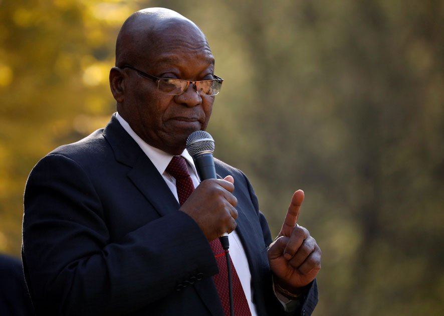 Former South African President Jacob Zuma addresses supporters in Johannesburg