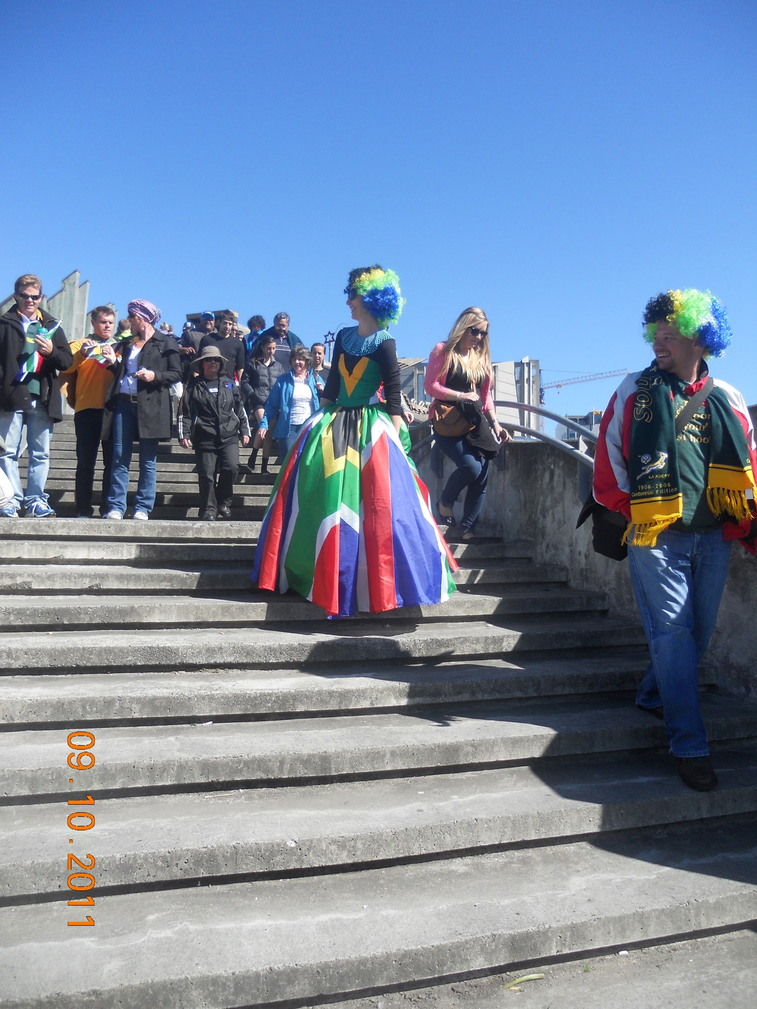 irsten teasdale wearing sa flag dress, springbok fan