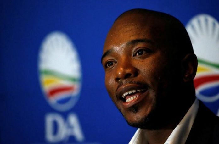 Leader of South Africa's Democratic Alliance (DA) Mmusi Maimane speaks during a news conference in Johannesburg, South Africa