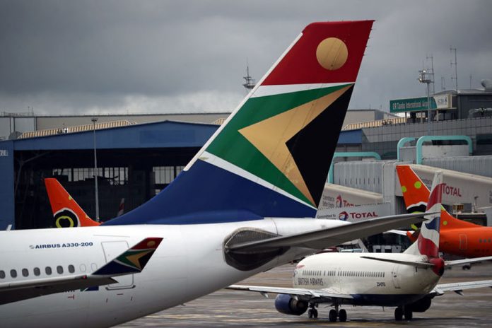 Logo of SAA is seen on an aircraft at O.R. Tambo International Airport in Johannesburg saa rescue solidarity court case