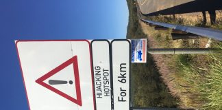 south african hijacking hotspot sign