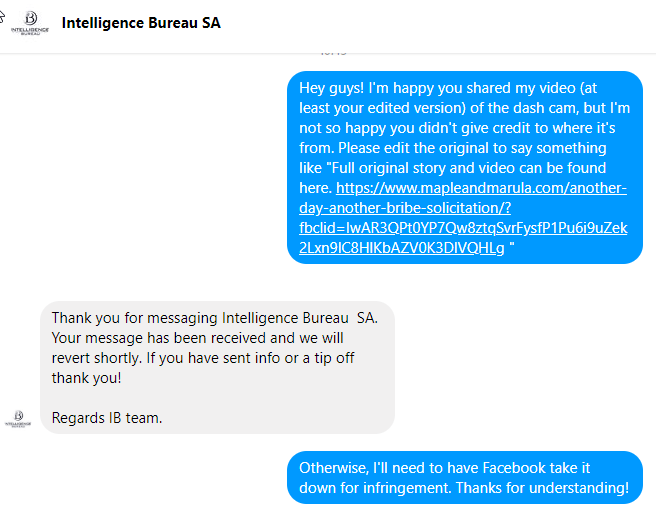 messages with page that wouldn't give credit to video