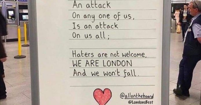 we-are-london-sign an attack on any one of us sign in london after stabbing attack