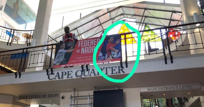 federer-nadal-djokovic-cape-town-match-in-africa djokovic in federer and nadal banner by mistake in cape town